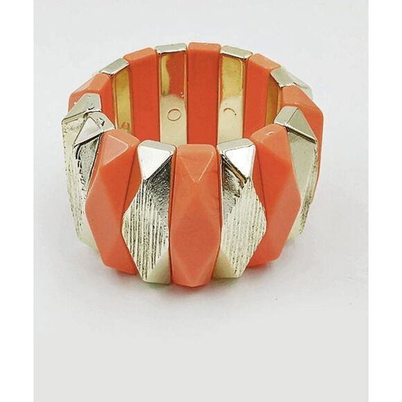 2/$21 Ladies Orange and Gold Stretch Bracelet - Picture 1 of 3